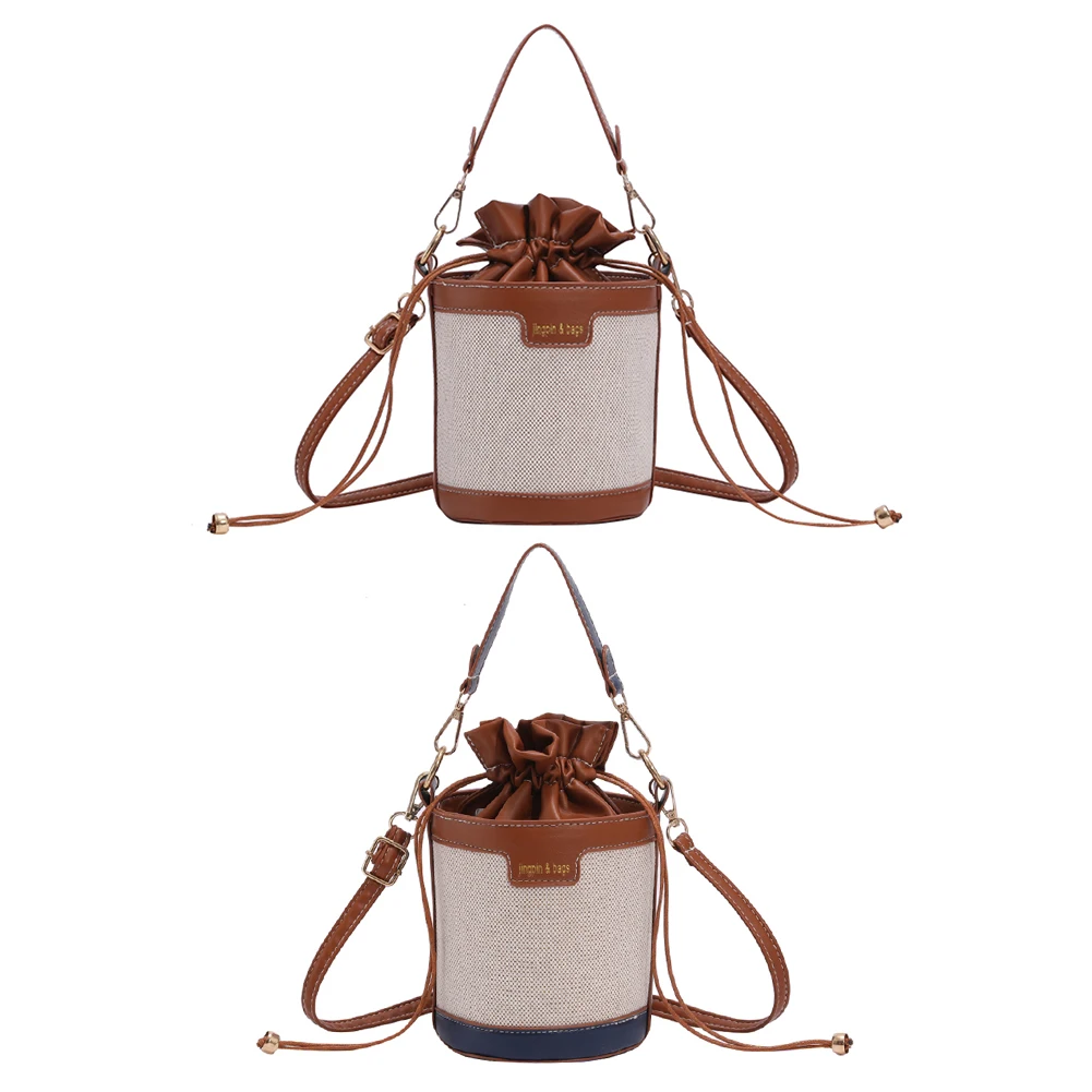 Women Shoulder Bags Cylinder PU Leather Bucket Crossbody Bag Casual Drawstring Handbags Purse for Travel Shopping