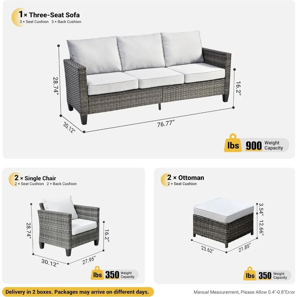 Patio Furniture Set, 5 Pieces Outdoor Wicker Rattan Sofa Couch with Ottomans and Comfy Cushions, All Weather High Back