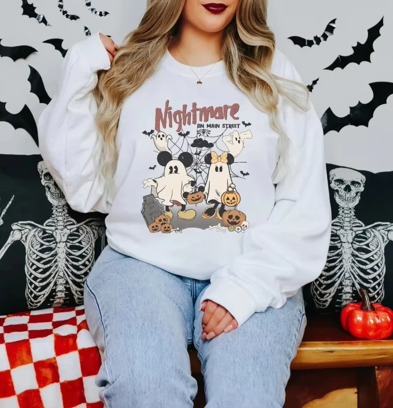 

MINISO 2025 Disney Хэллоуин призрак свитер Диснейленд Микки и Минни Хэллоуин с круглым вырезом Микки не так страшная вечеринка на Хэллоуин