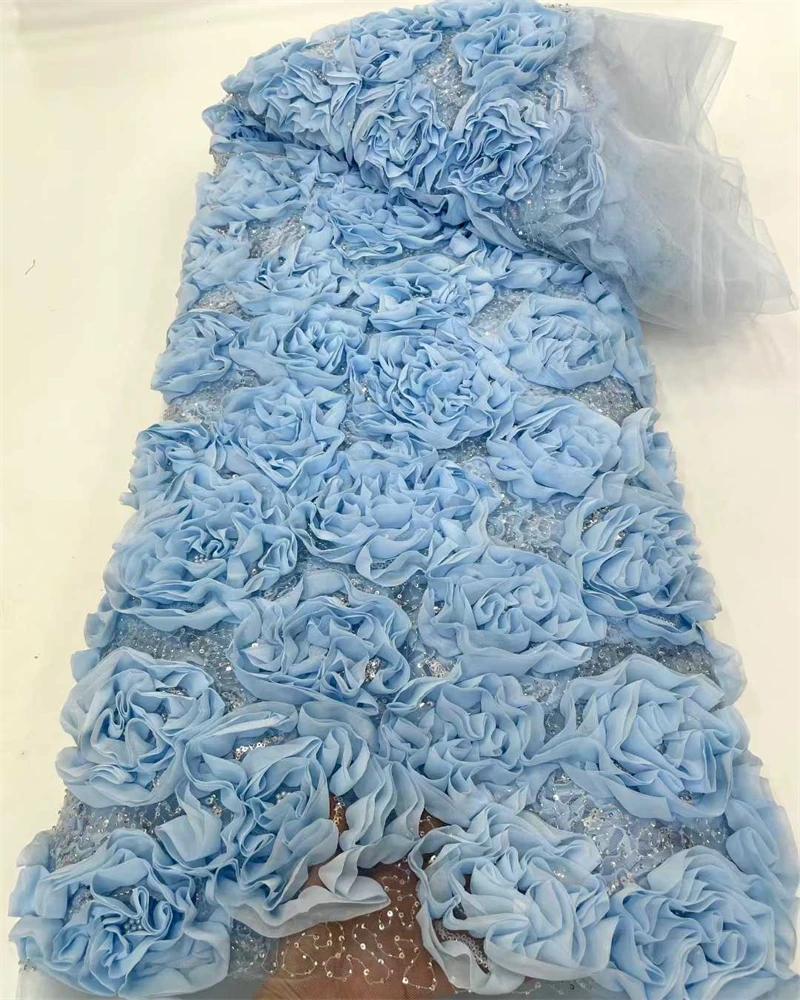 パール付き3Dフラワーレース生地、フランス刺繍チュール、アフリカ生地、ウェディングパーティードレス縫製、高品質