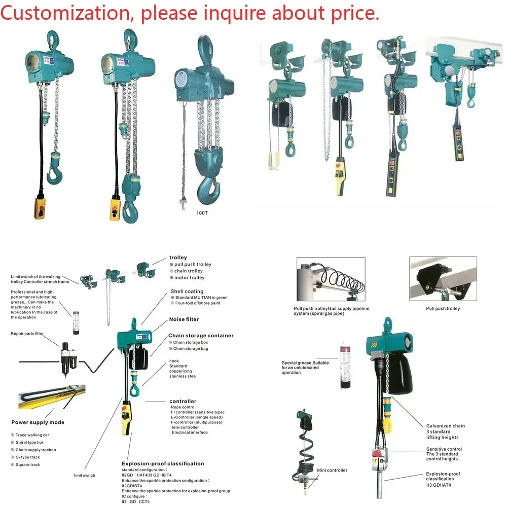 Hot sale 250kg 500kg 1 Ton 5 Ton 10T Lifting Pneumatic Air Hoist Winch Pneumatic Chain Hoists