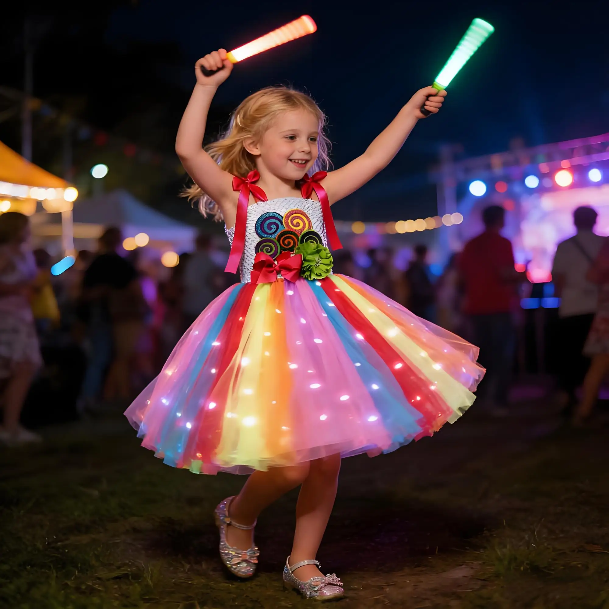 

2026 платья для девочек Пурим, детские радужные юбки ярких цветов, сетчатое платье принцессы на день рождения, карнавал, комплект костюмов с леденцом и цветком