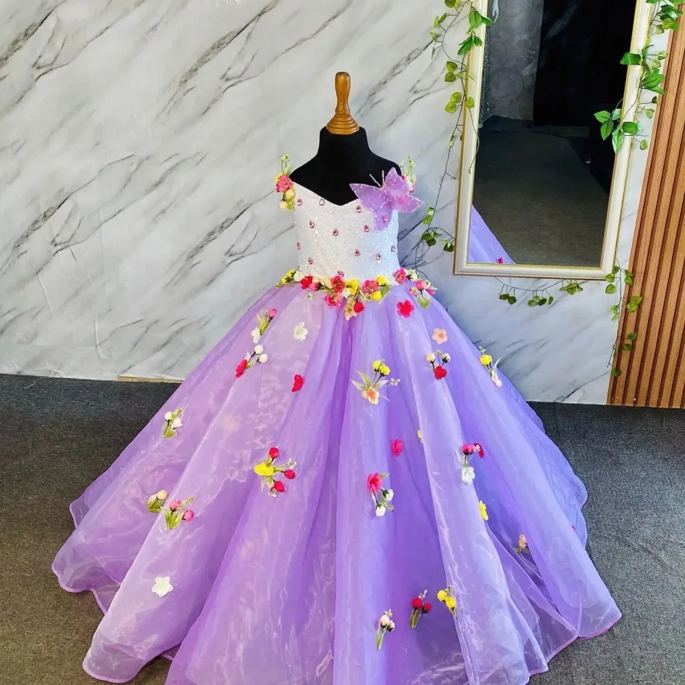 

Custom JDY High 3D Floral Butterfly Flower Girl Dress Wedding Party Gown Birthday Party Dress Kids Pageant Dress فساتين اطفال