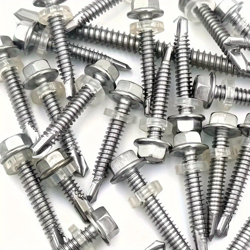 150pcs 410 Stainless Steel External Hexagonal Drill Tail Screws Stainless Steel Self Tapping TEK Screw Series #8