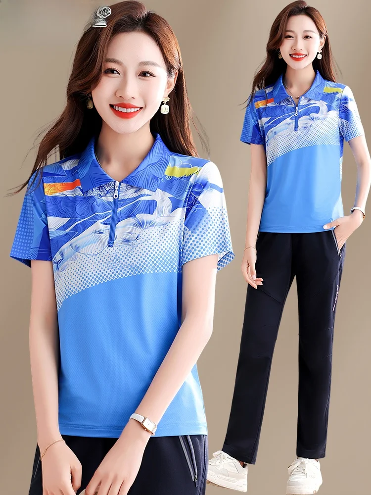 TUCANO 2025 Conjunto deportivo Qui Dry de seda de hielo de verano para mujer Conjunto informal de dos piezas con cuello fino ort Sve Faionable Leisure O...