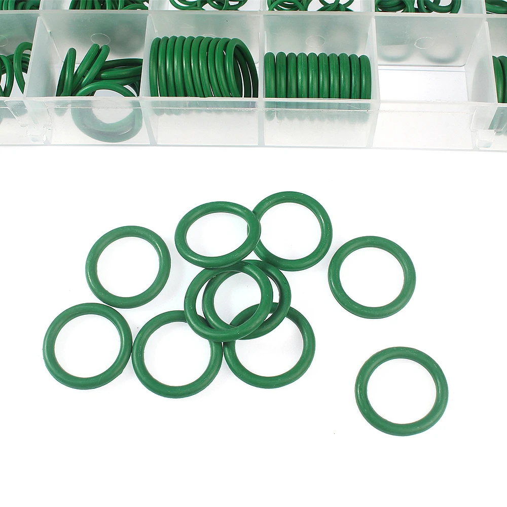 265pcs O-Ring Repair Kit, 18 Types of Durable Green Rubber Sealing Rings for Automotive Air Conditioning Compressor Complete Set