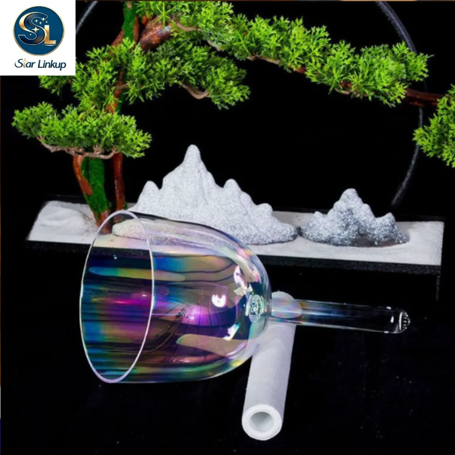 STAR LINKUP 7.5 Inch Cosmic Light Clear Quartz Crystal Singing Bowl with Handle for Stress Relief Sound Healing and Meditation