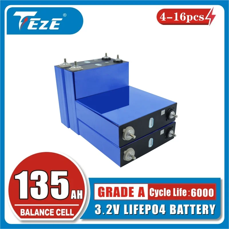 3,2 V 135 Ah Lifepo4-Batterie, Klasse A, 130 Ah, tief, 6000 Zyklus, Klasse A, für Heimwerker, 12 V,