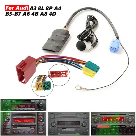 자동차 마이크 블루투스 5.0 AUX 핸즈프리 8 핀 어댑터 A2DP 음악 오디오 케이블 Audi A3 8L 8P A4 A6 4B A8 For VW B5 B6 B7