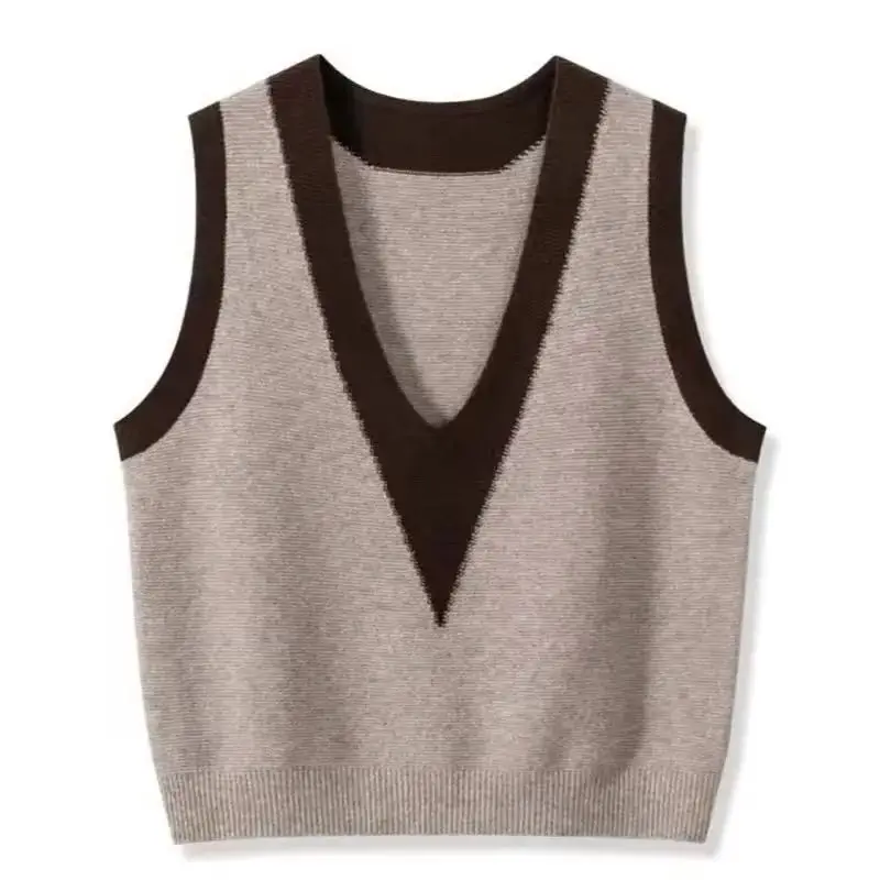 

Autumn Winter New Pullover Knitted Vest Women's Sleeveless Casual V-Neck Knitted Sweater Waistcoat Female Bottoming Shirt Tops