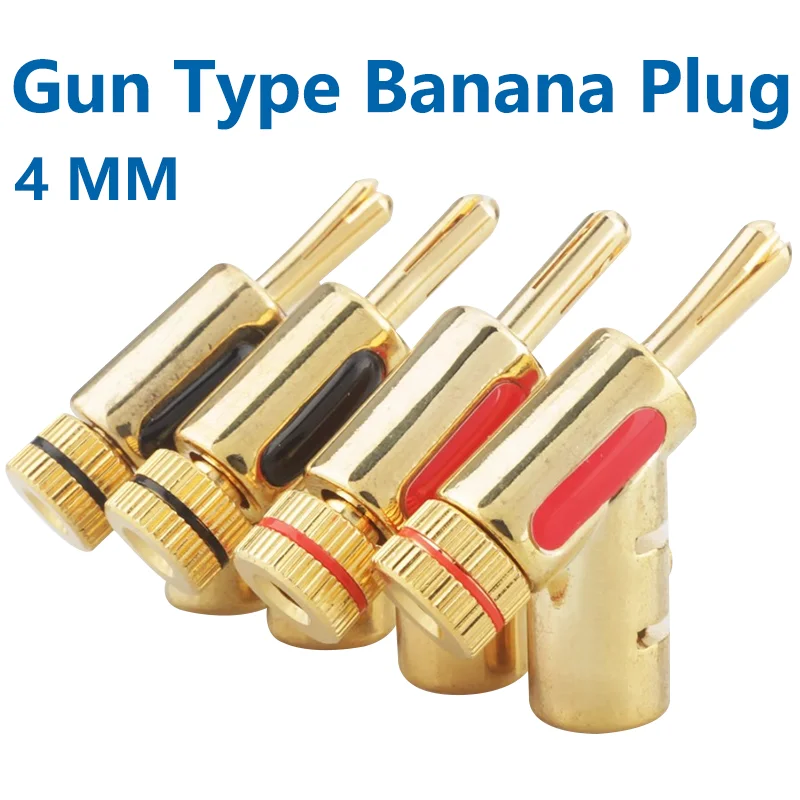 8Pcs/4Pairs Hi-End CopperBanana Plug for 4mm Head Self-Locking Speaker Connector Audio Amplifier Y-Shaped Gun Type Adapter Gold