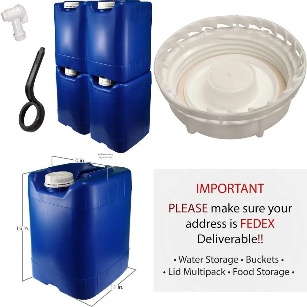 Stapelbare 5-Gallonen-Wasservorratsbehälter, blau, 4er-Pack (20 Gallonen) – neu und sauber