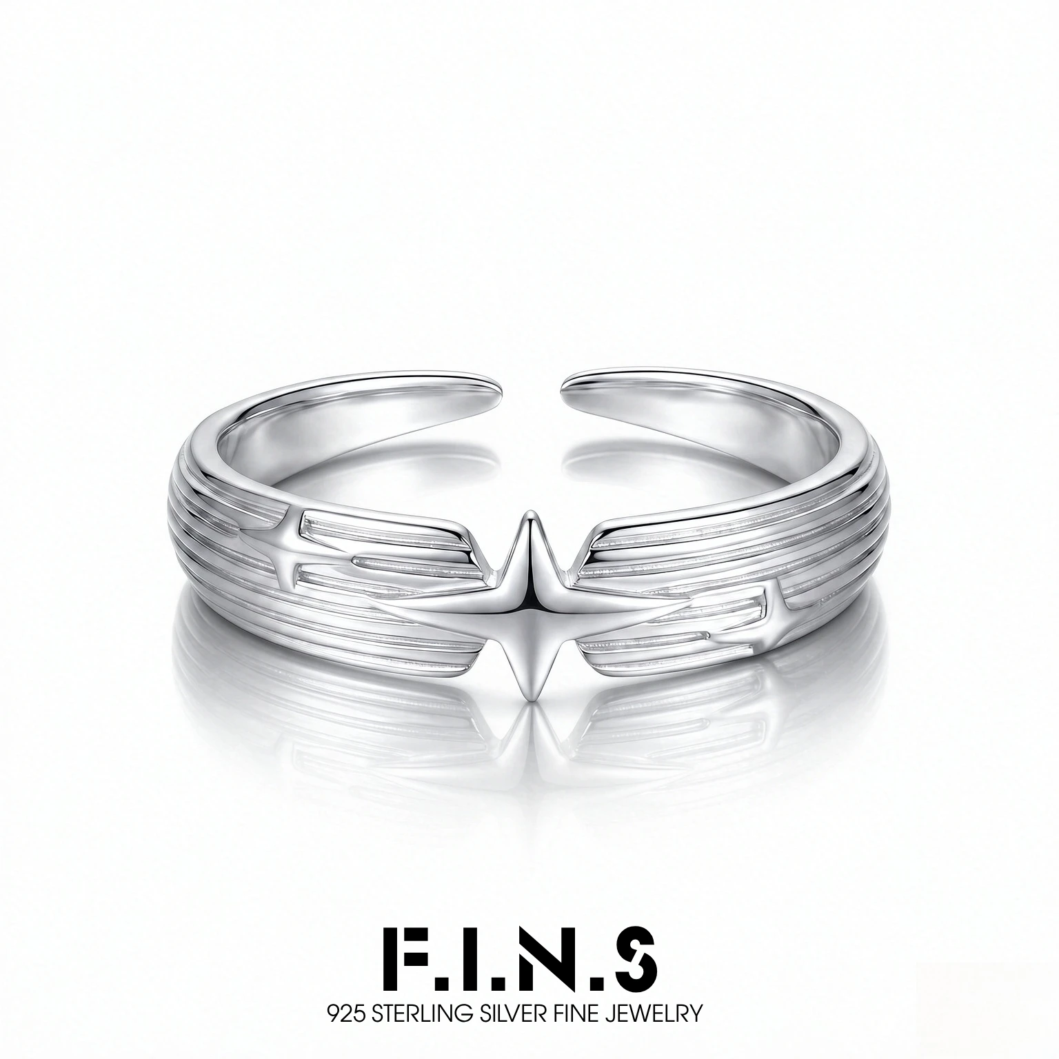 F.I.N.S S925 Sterling Silver Slim Band Four-Pointed Star Ring For Women Minimalist Open Adjustable Finger Fine Jewelry Gifts