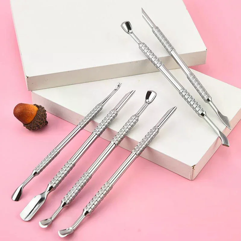 Stainless Steel Cuticle Pusher Dual Sided Shaped Double Ended Ingrown Toenail Lifter Remover Trimmer Nail Art Care Tools