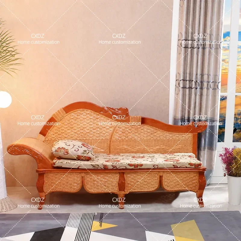 Modern Simple Full Rattan Recliner Chair Single Sofa for Living Room Toffee Color Comfortable Lounge Seat
