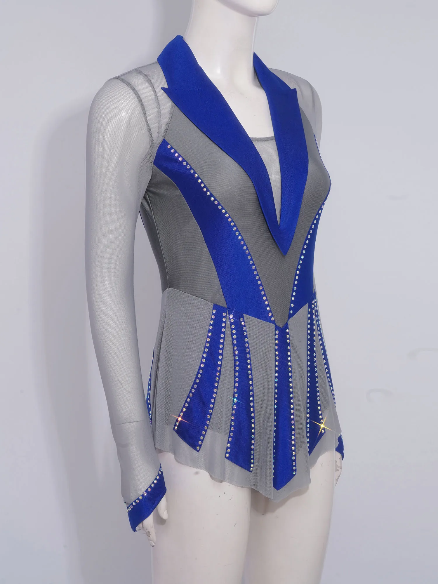 ชุดเต้นรำลีลาศประดับกลิตเตอร์และคริสตัลสำหรับผู้หญิง ชุดสเก็ตน้ำแข็ง ผ้าตาข่ายโปร่ง แต่งระบาย ชุดบอดี้สูทสำหรับบัลเลต์และยิมนาสติก