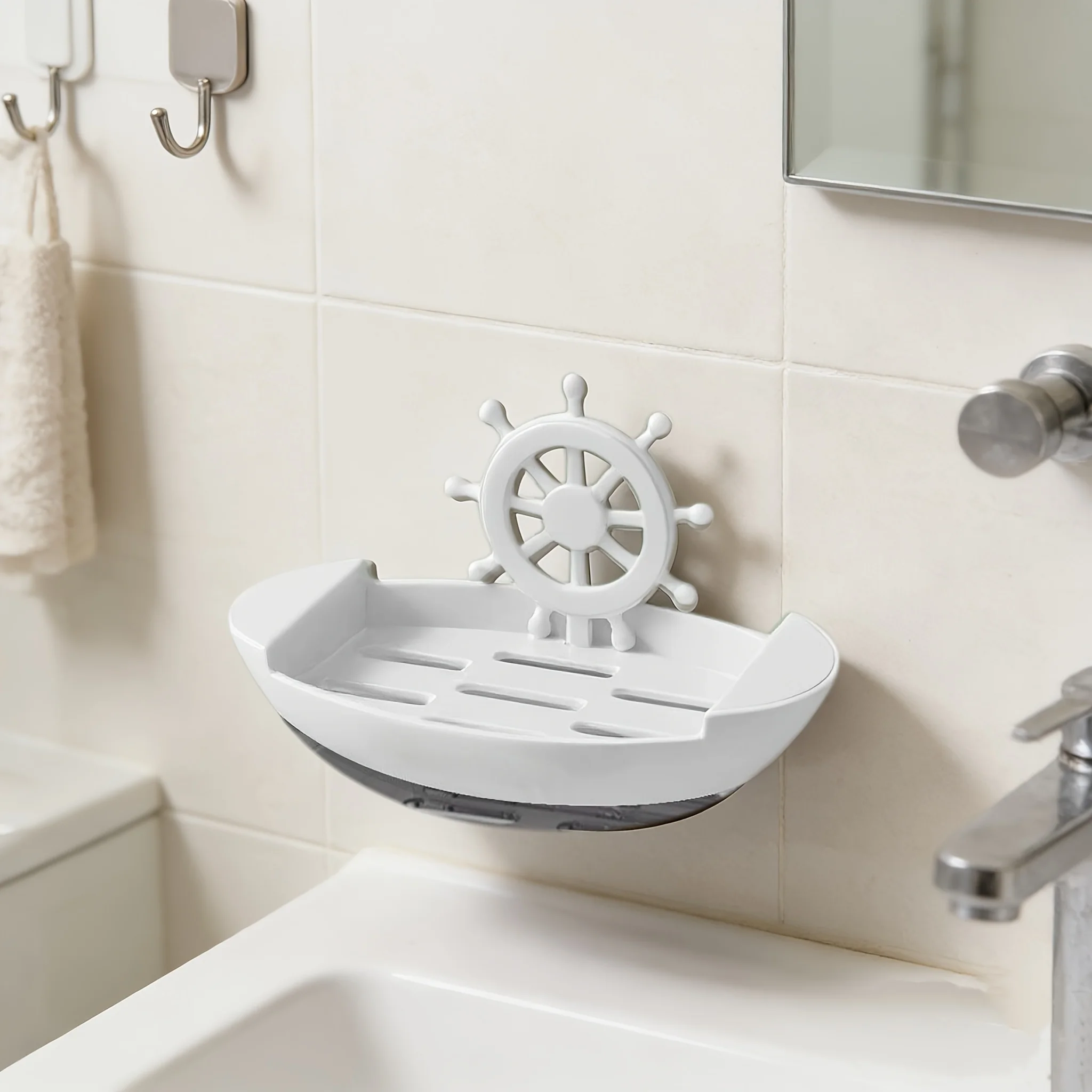Soap Dish in The Shape of a Boat - Wall-Mounted, No Drilling Required, Suitable for Bathrooms, Soap Storage Box