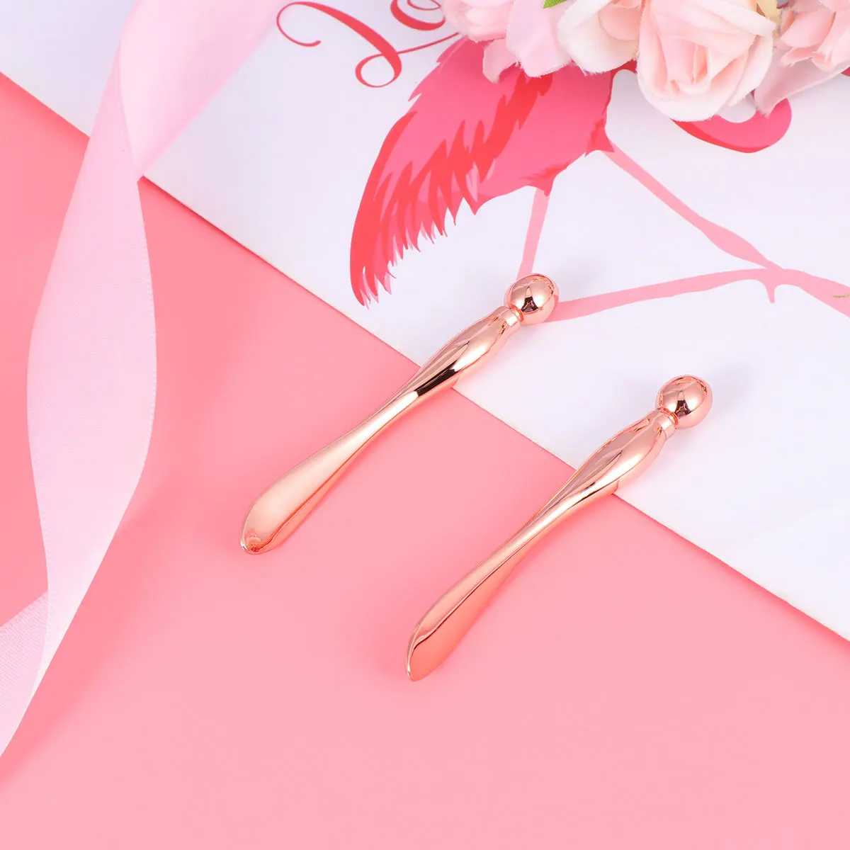 2pcs Eye Cream Alloy Dual-End Beauty Tool Portable Mini Spoon For Facial Skincare Rose Gold Smooth Skin Care