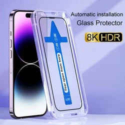 Tempered Glass For iPhone 11 12 13 14 15 16e 16 Pro Max 17 Air X XR XS 6 7 8 Plus SE Screen Protector With Automatic installer