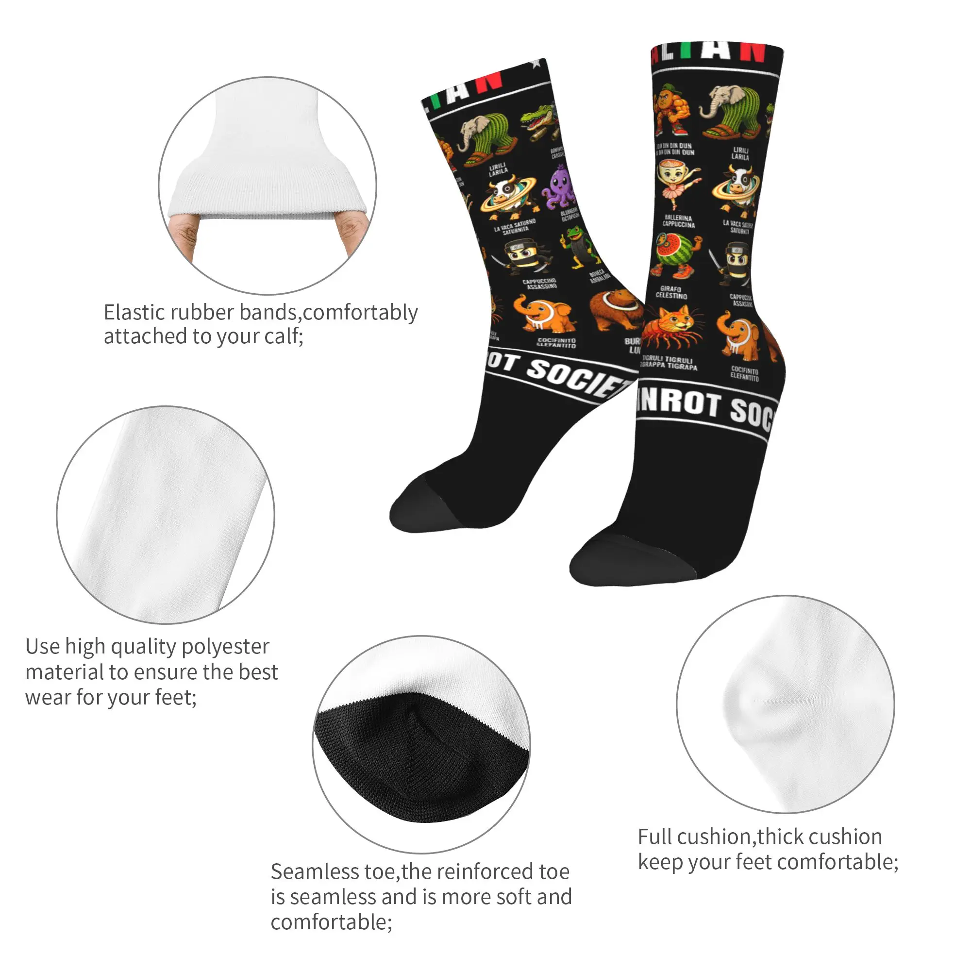 Retro Italian Brain Rot Characters Brainrot Basketball Socks  Polyester Crew Socks for Women Men Breathable