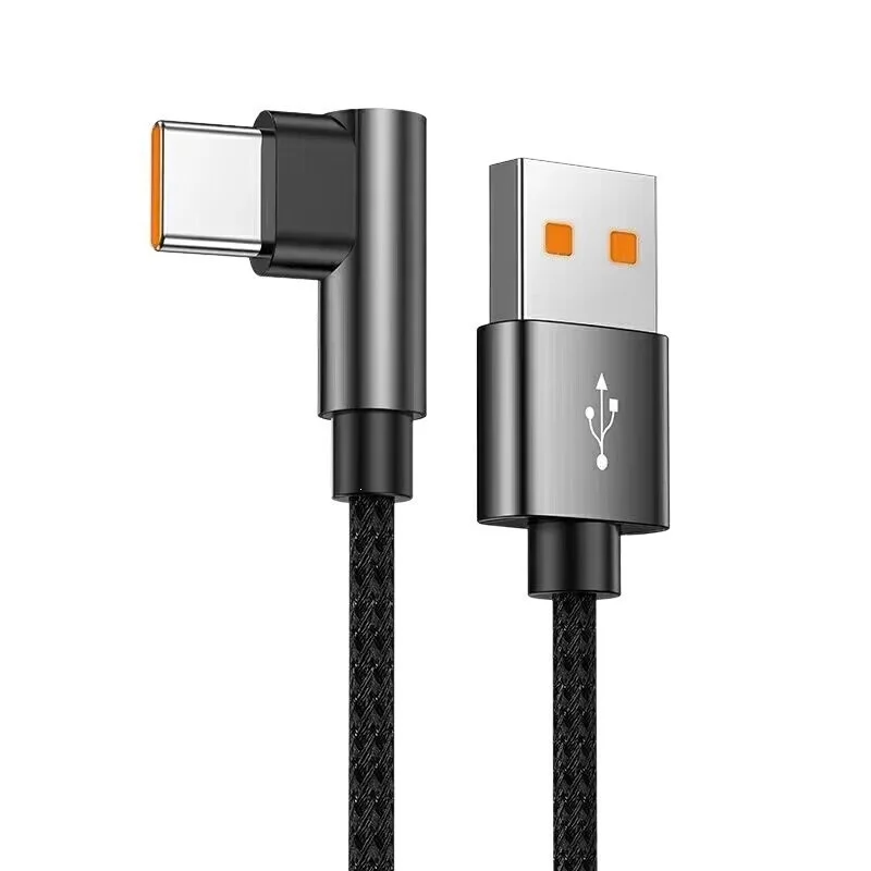 120W 10A Right Angle USB A to Type C Braided Charging Cable L Elbow Gaming Data Cord 1M 2M 3M Anti-break Wire，Micro 0.3m Cable