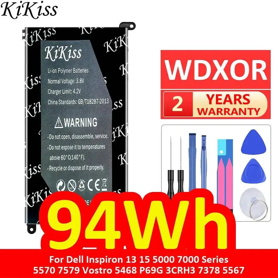 Wdxor For Dell Inspiron 13 15 5000 7000 Series 5570 7579 Vostro 5468 P69G 3CRH3 7378 5567 94Wh Laptop Battery High-Capacity