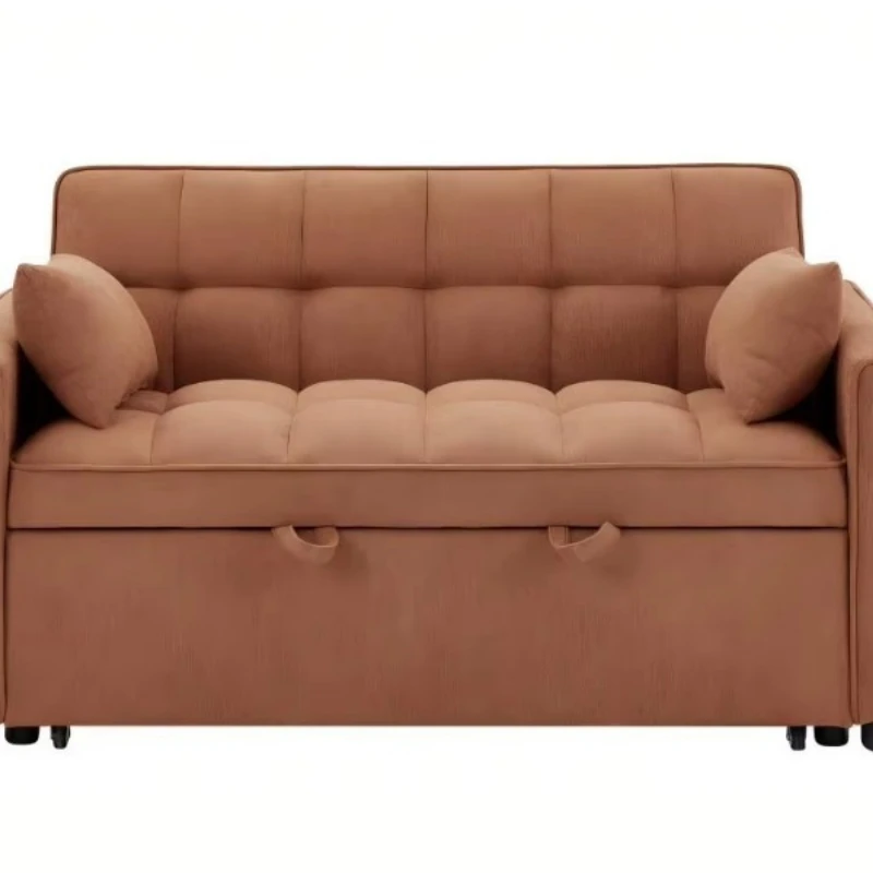 Modern fabric pull-out sofa bed 2-seat double convertible with armrests, suitable for living room
