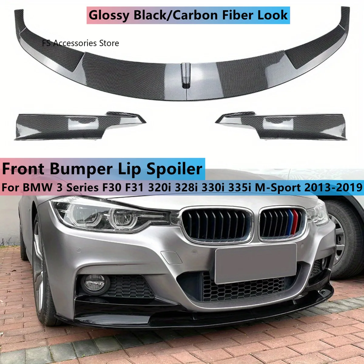 

1set Front Bumper Lip Spoiler Car Diffuser Splitter Bumper Bodykit For BMW 3 Series F30 F31 320i 328i 330i 335 M-Sport 2013-2019