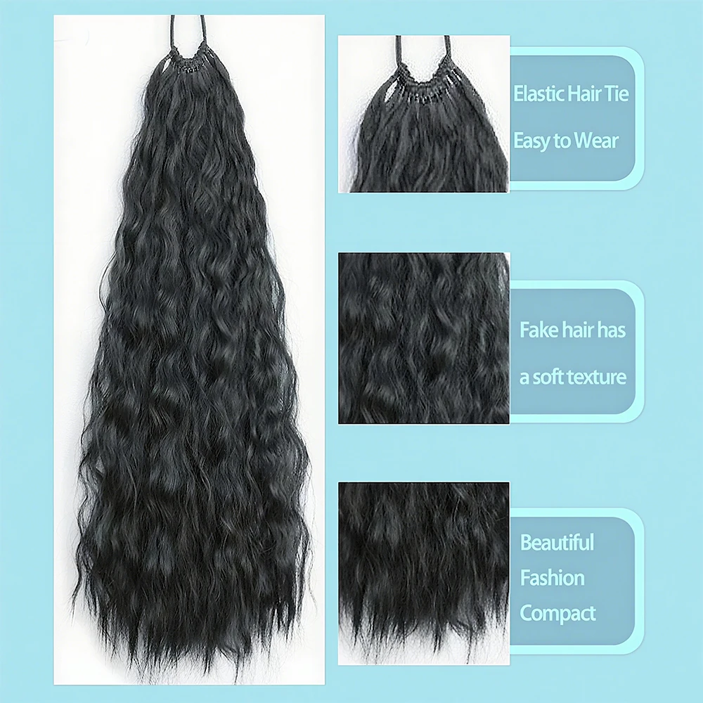 Synthetic Long Curly Wavy Ponytail Hair Extensions 24Inch Heat Resistant Pony Tail Hair Piece For Women Daily Party