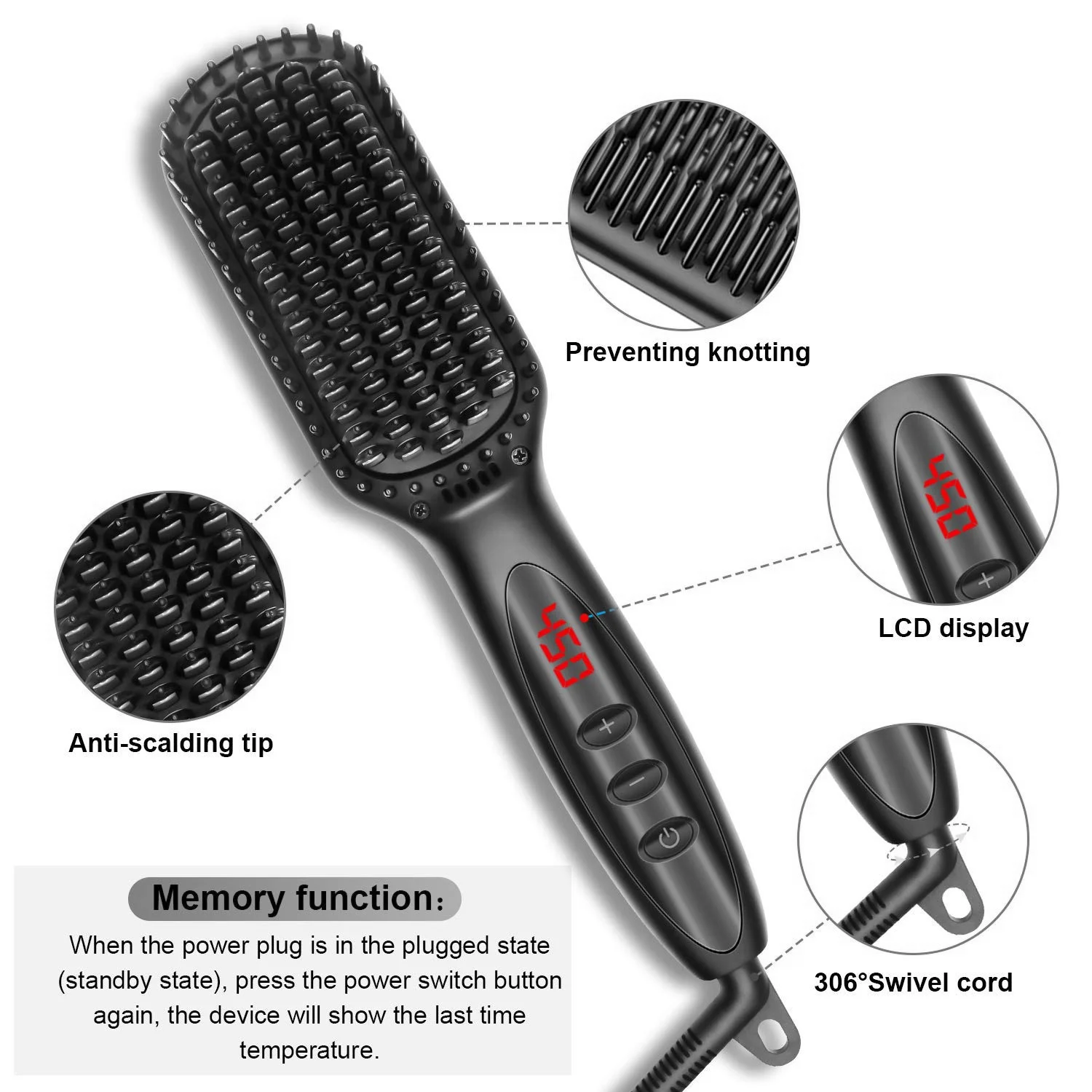 TINSOL Men's Electric Beard Straightener Multi-Functional Styling Comb Wet and Dry Use Quick Styling Straightening Comb