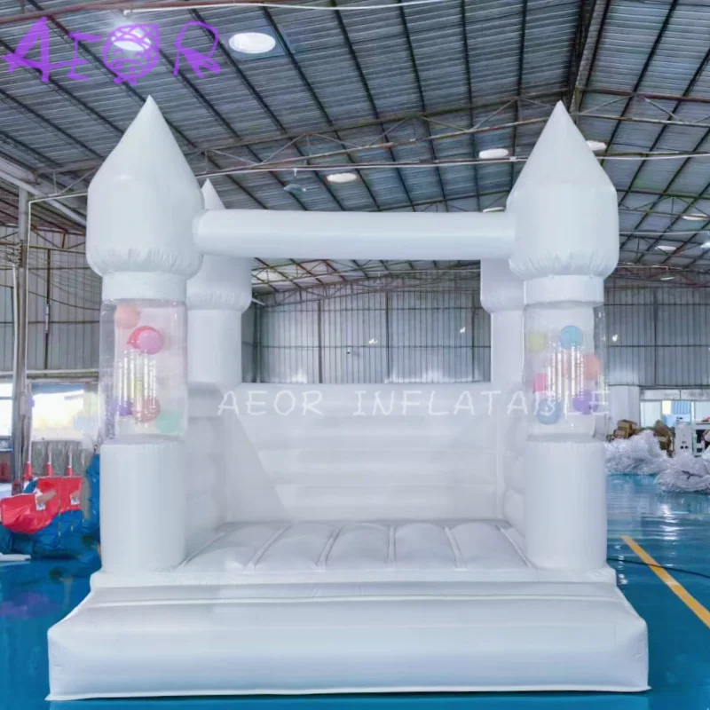 Casa de salto comercial de 3x3m, mini casa de salto inflável, quintal, casa de salto branca com balões rotativos