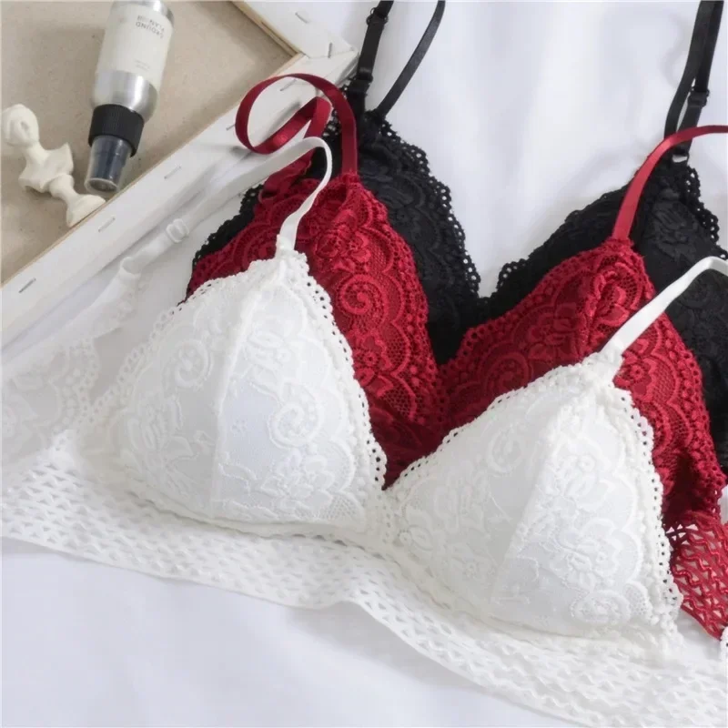 Lace Embroidery Bra Women Sexy Deep V Underwear Floral Brassiere Stretch Seamless Push Up Lingerie Bralette Triangle Cup Padded