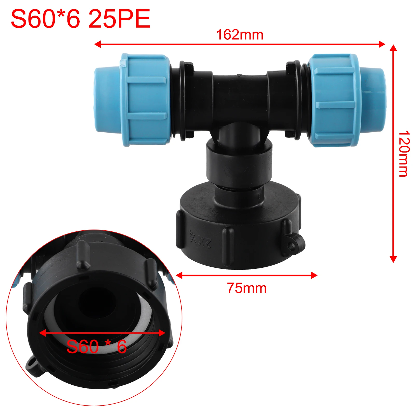 for ibc Tank Adapter Connector Coarse Thread S60X6 for 20/25/32mm PE Pipes Suitable for Water and Fuel Tank Applications