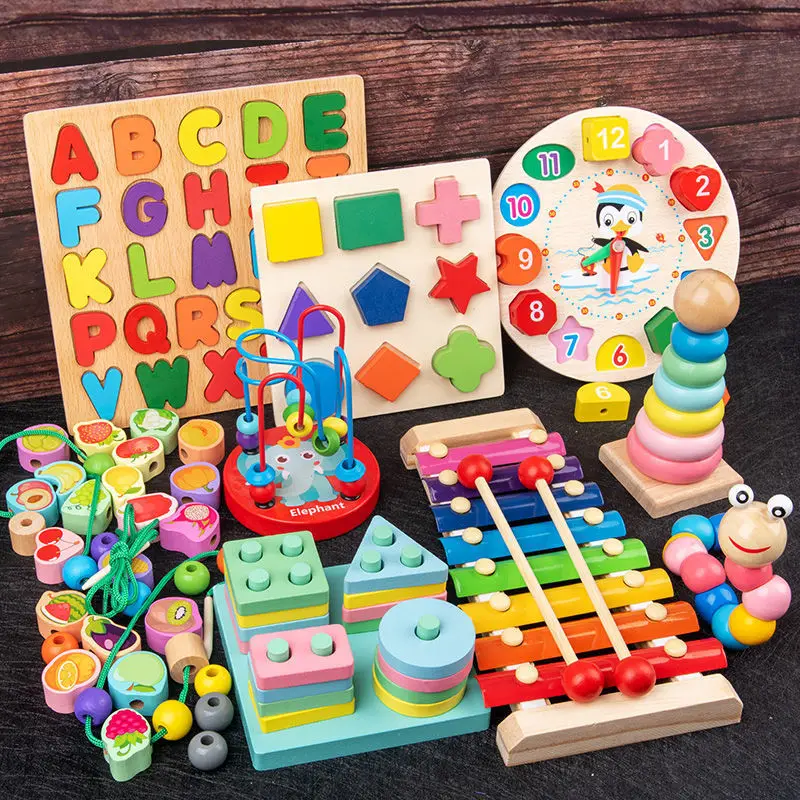 Juegos Montessori de madera para bebés, juguetes educativos de aprendizaje, rompecabezas de madera para bebés, juegos de desarrollo para niños de 2