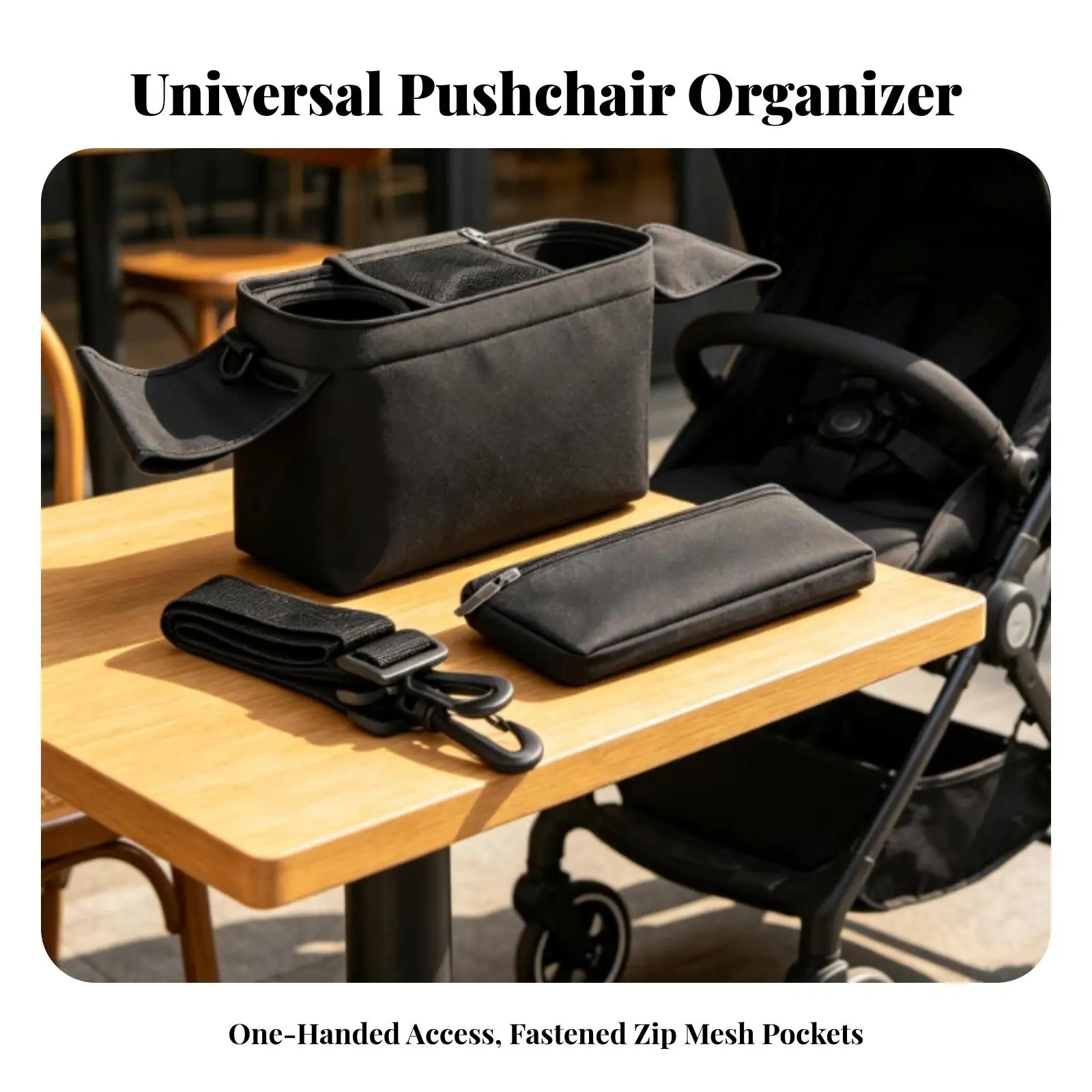 Pushchair Handle Organizer Bag | Structured boxy shape, Zippered Pocket, pushchair Organizer Bag, for infant Outings