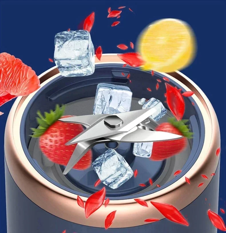 400ML Blue Portable Juicer Electric Juicer Cup USB Rechargeable Small Juicer with Stainless Steel Blade Mixer Ice Crusher Citrus