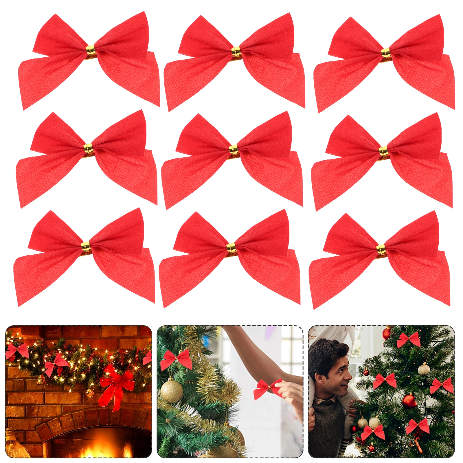 

120 Pcs Christmas Decoration Bow Party Ornaments Festive Hanging Flocking Cloth Small Bows