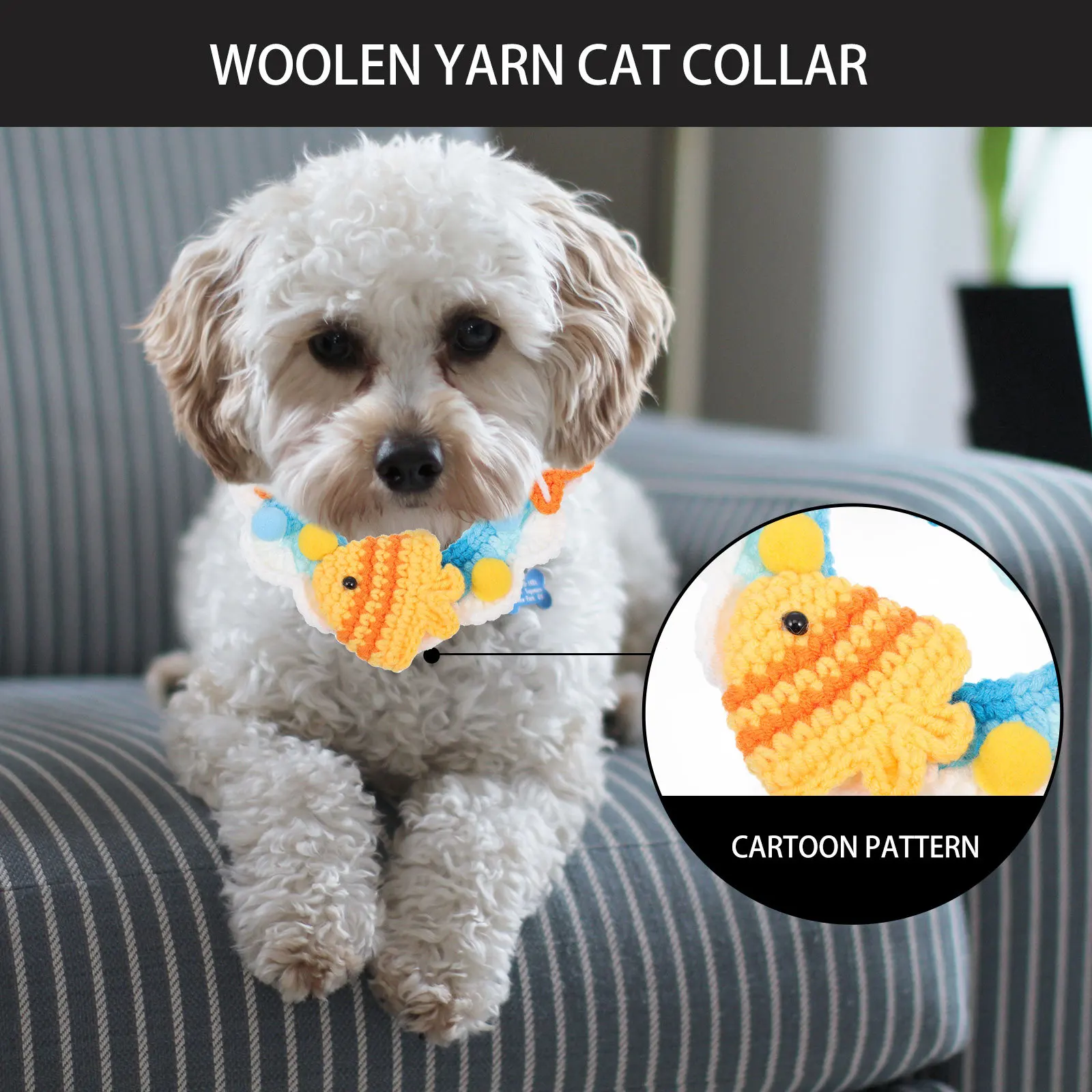 

1Pcs Cat Collar Adjustable Woolen Yarn Knitted Kitten Neckwear Soft Lovely Cartoon Pattern Decorative Pet Neckwear Accessory