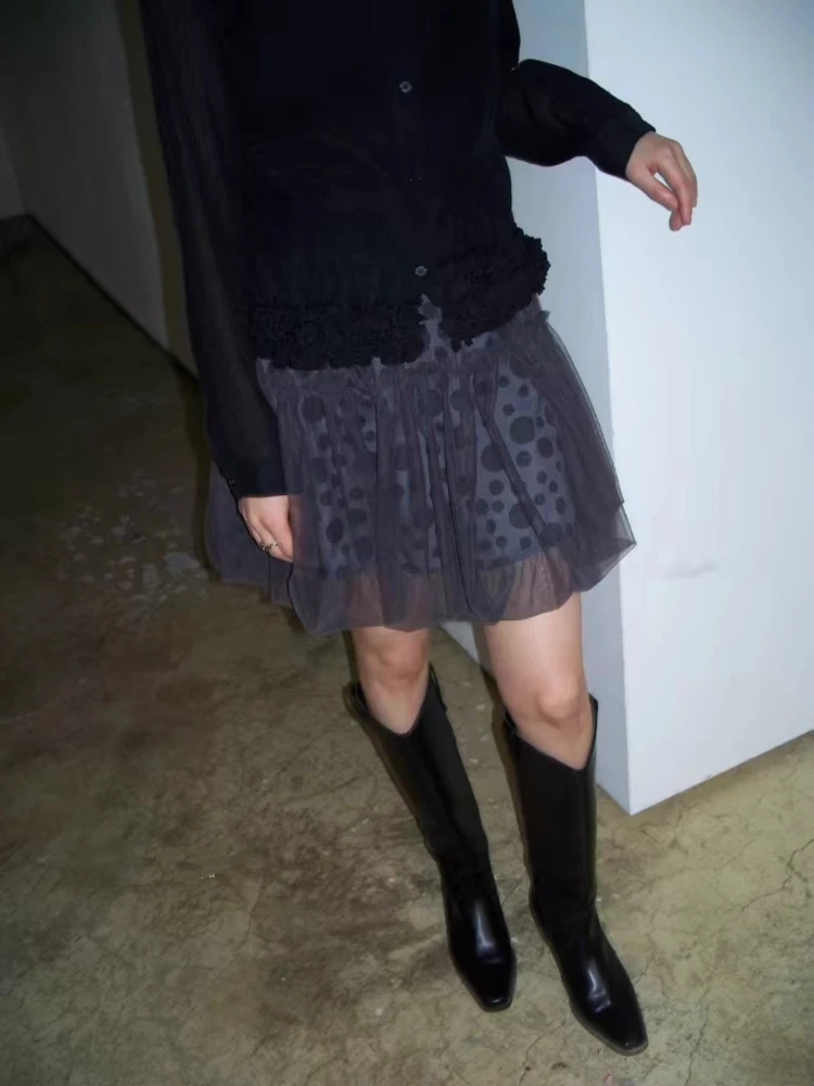 تصميم حصري حلو رقصة البولكا نقطة مرونة الخصر كعكة زهرة منتفخ f تنورة المرأة تخفيف Sle عالية الخصر مادة أخرى