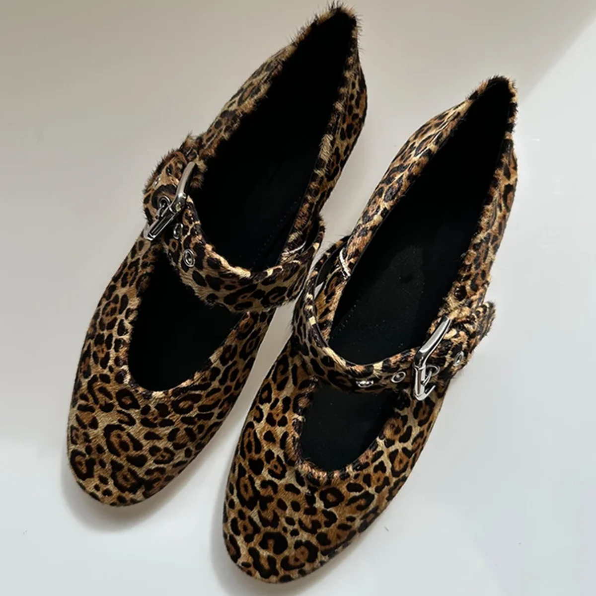 

Withered French Leather Buckle Flat Shoes, Mary Jane Shoes, Street Shoes,Leopard Print Casual Loafers Shoes Women,