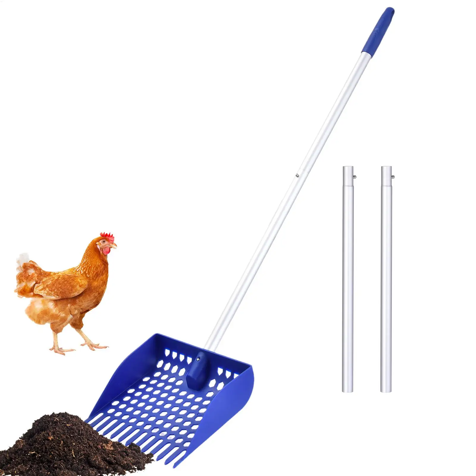 Dual-Head Poop Scoop and Rake, Detachable Dung Shovel for Chicken Coop, Cat Litter & Dog Waste Cleaning, Screening Shovel