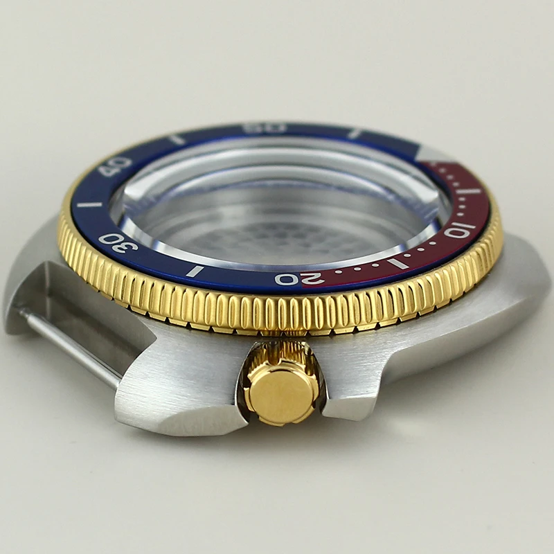 44mm Diver Watch Silvery Gold Case with Chapters Ring For Mod Tuna Mouth NH35 NH34 NH36 NH38 Movement 28.5mm Dial Sapphire Glass
