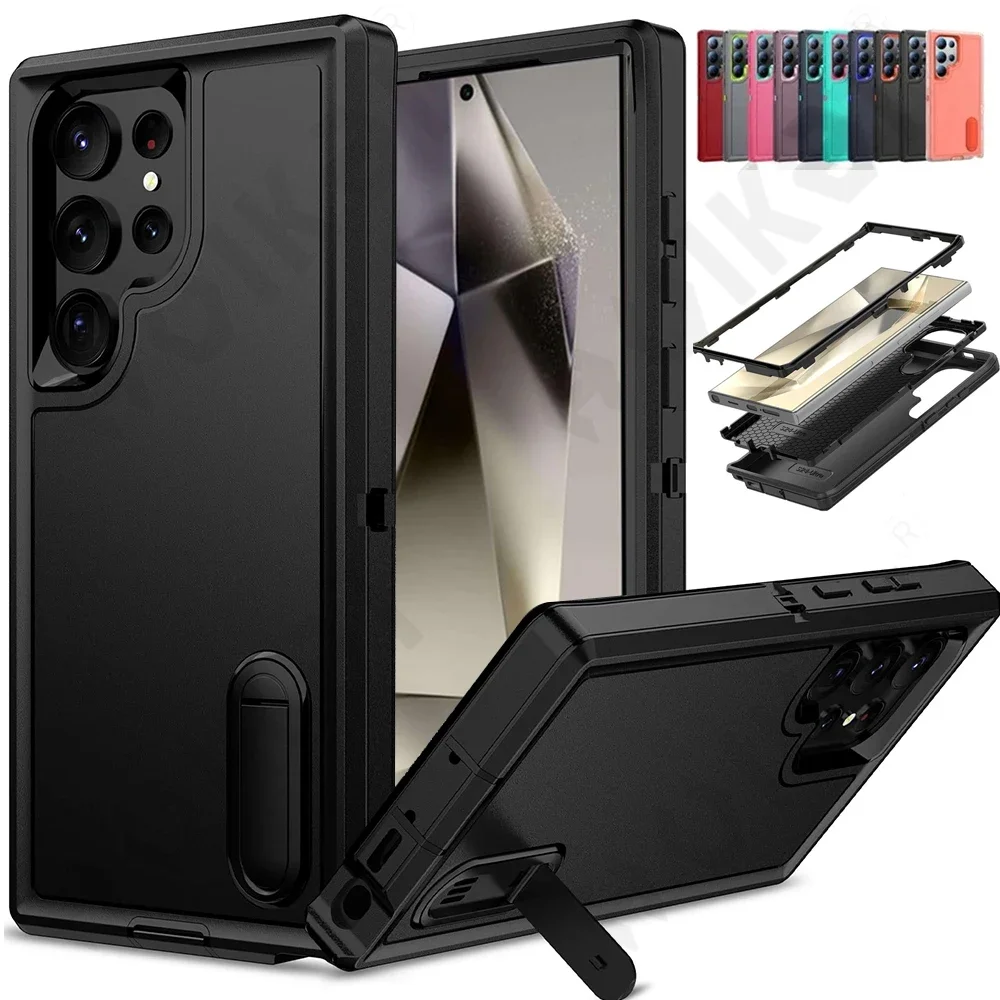 Case For Samsung Galaxy S24 S23 FE Ultra Plus S25 A54 A53 A14 A15 4G 5G Heavy Duty Rugged Protective with Kickstand Cover