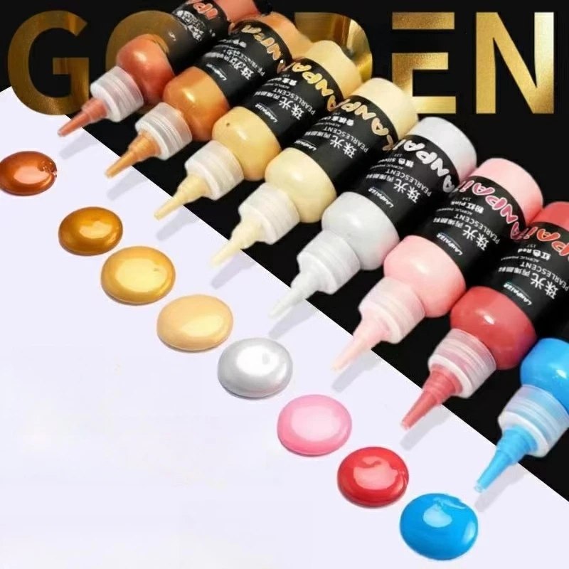 Pearlescent Acrylic Paint 50ml Metallic Colors Bottled Gold Silver Copper Pigment Waterproof Glass Stone Fabric Wall Painting