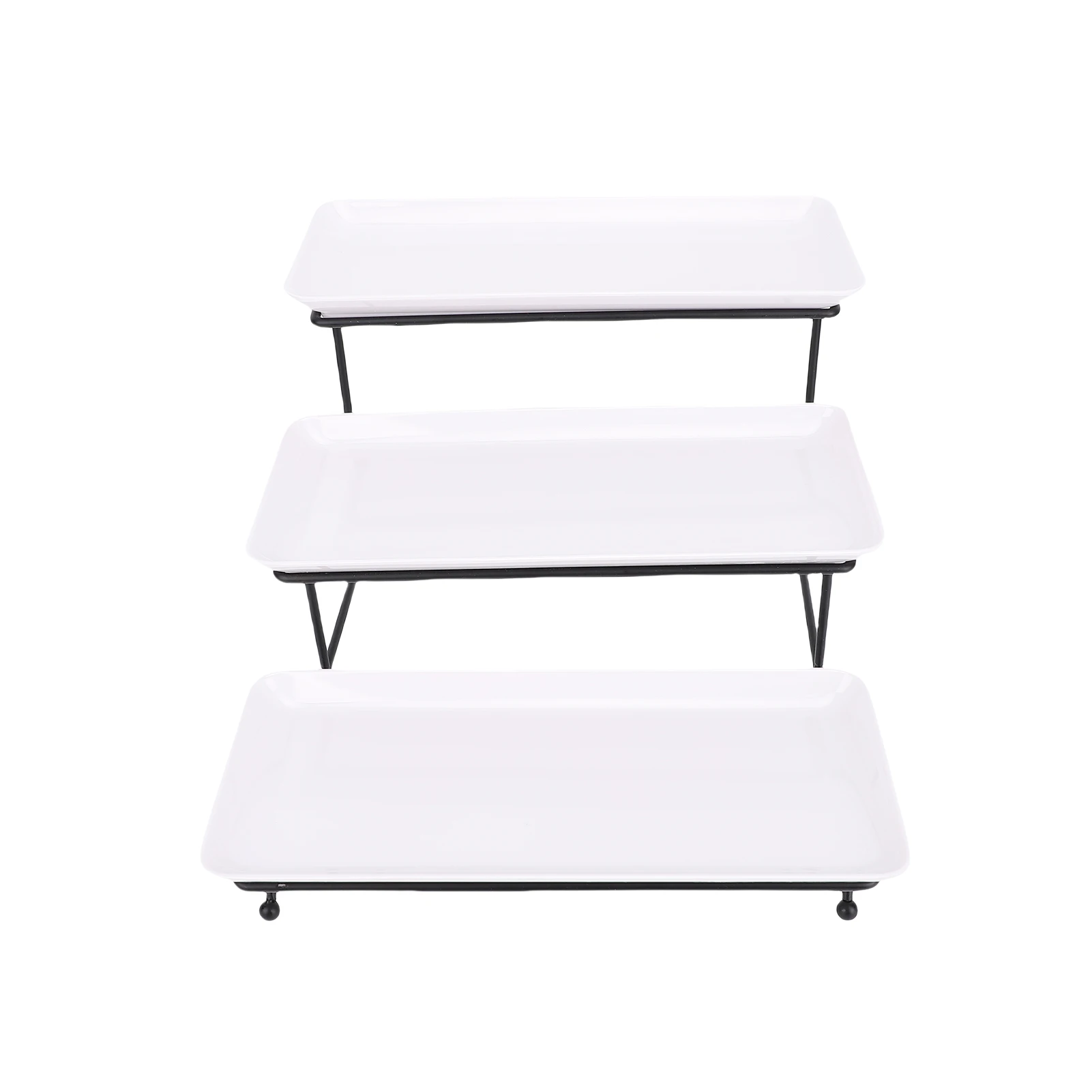 

3-х уровневая подставка для еды с белыми фарфоровыми подносами Многоуровневая сервировочная тарелка Декор для обеденного стола Свадебная вечеринка 3-х уровневая сервировочная подставка