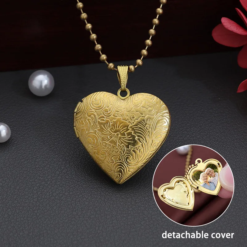 Personalized Vintage Heart Shape Photo Frame Pendants Necklace Secret Diy Photo Pictures Locket Gift Women Men Lover Couples