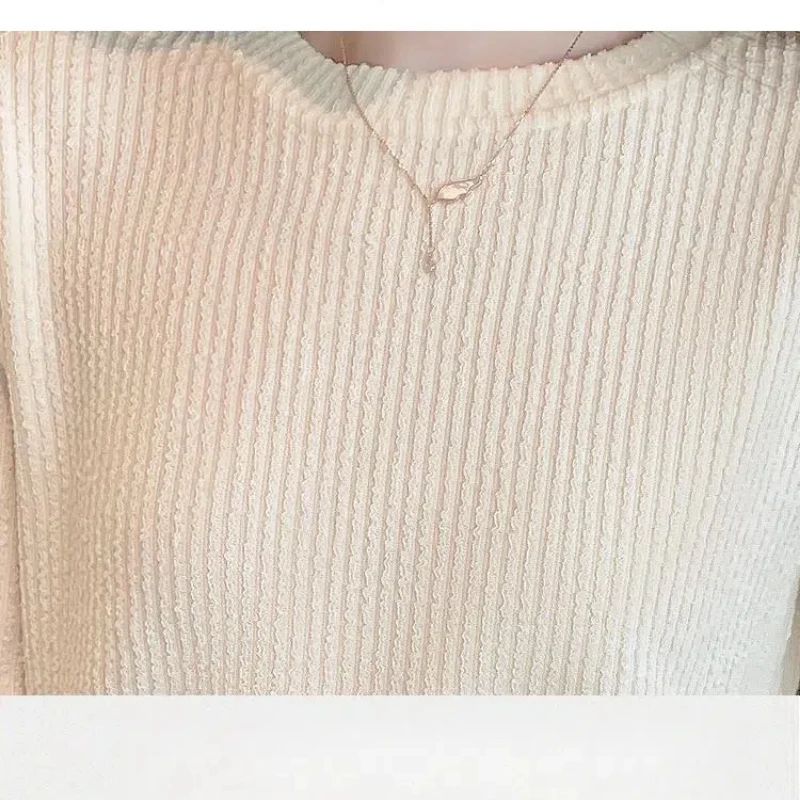 Autumn Winter Round Neck Screw Thread Solid Color Pullover Women\'s Long Sleeve Sweater Knitted Casual Fashion Elegant Tops