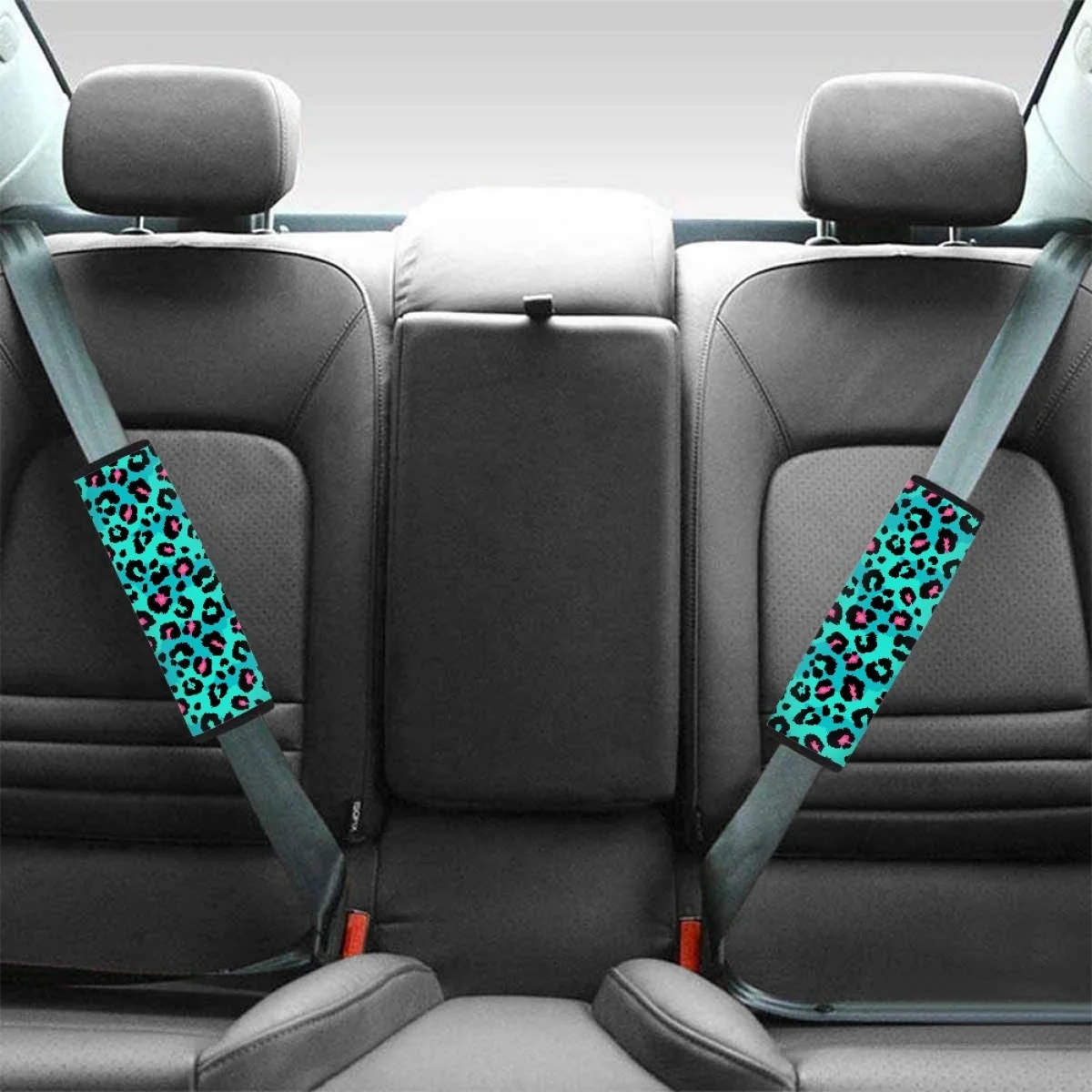 Universal Car Seat Belt Pads Green Leopard Pattern Comfort Vehicles Seat Belt Covers For Adults Kids Slip-Resistant Accessories