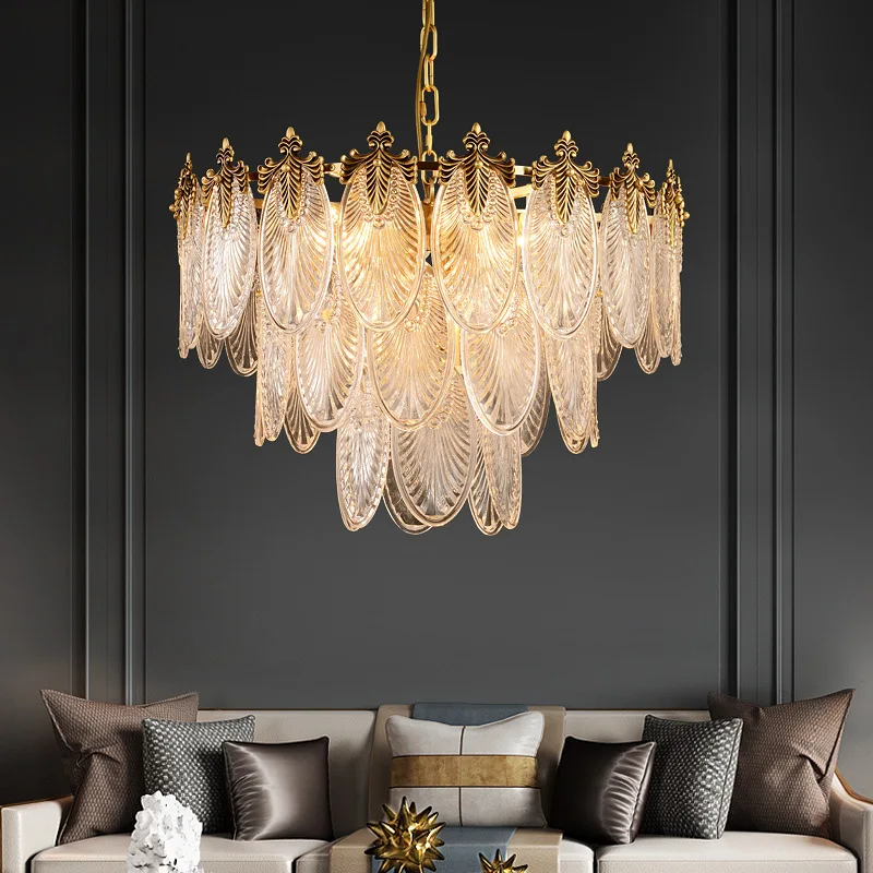 

Light luxury all copper crystal chandelier post-modern living room simple creative dining room bedroom European lamps