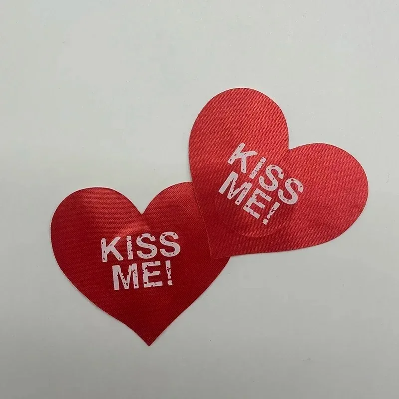 

20 Pcs Red Women Heart Kiss Me Shape Self-Adhesive Disposable Satin Nipple Cover Breast Pasties Stickers for Strapless Clothes